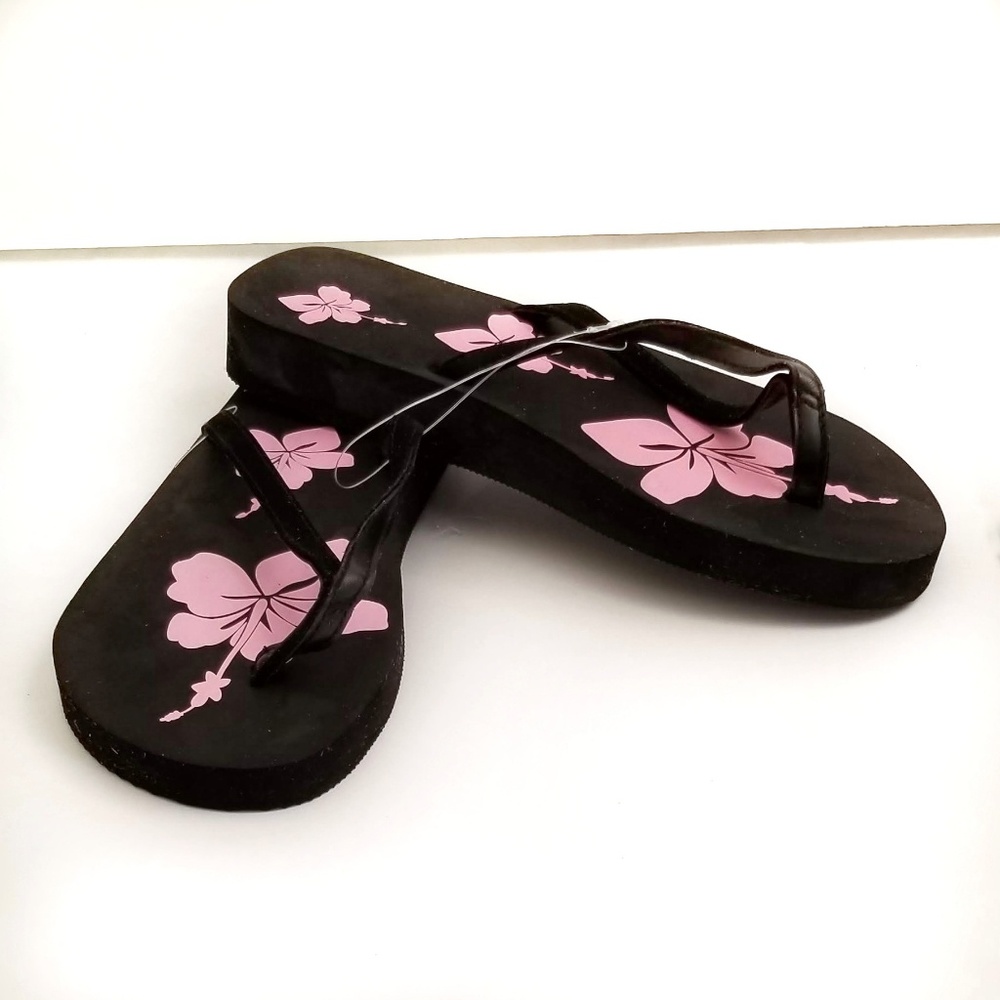 Ladies Floral Thin Strap Flip-Flops Size 8